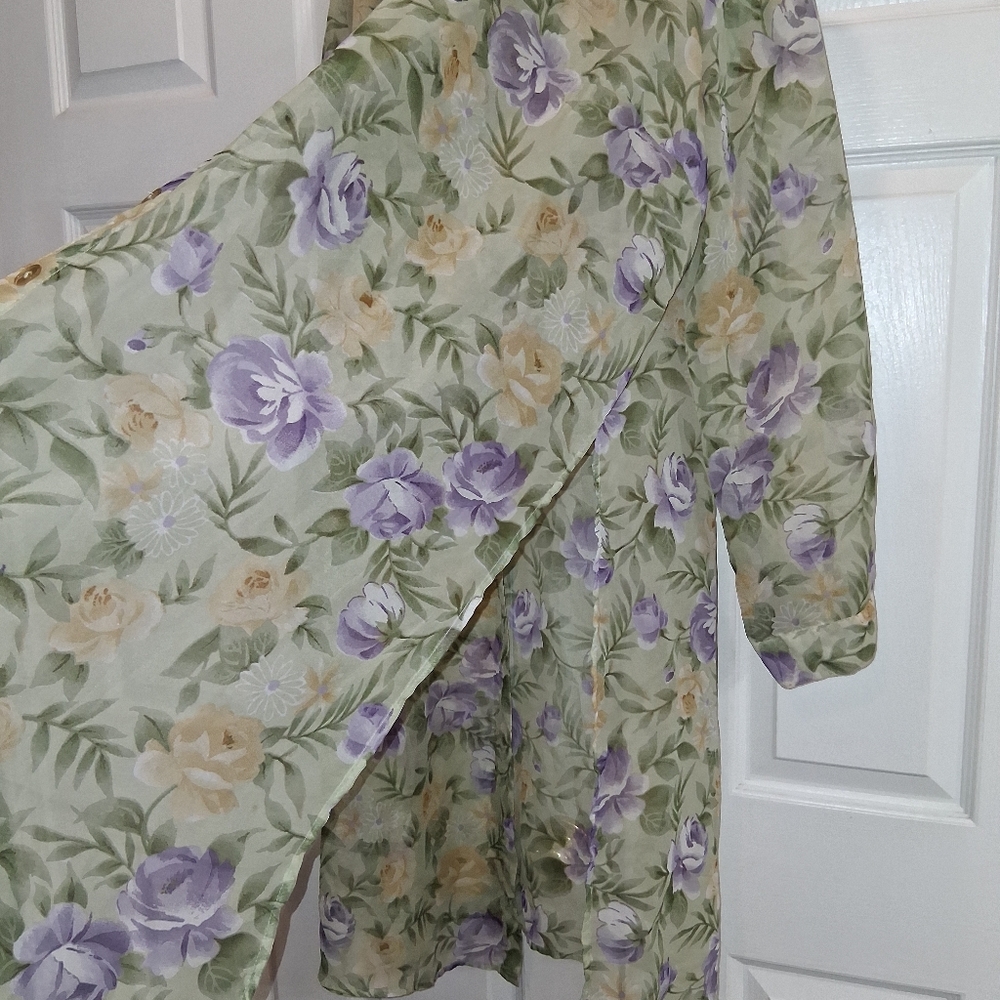 Floral Sheer Green and Purple Dress - Picture 14 of 14